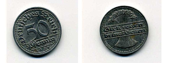 ГЕРМАНИЯ 50 ПФЕННИГОВ 1921 F KM 27, J. 301 алюминий 35-1214