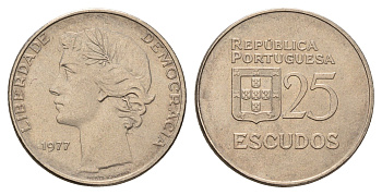 Португалия 25 эскудо 1977 KM 607 медно-никель 4675-337