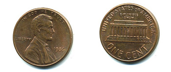 США 1 ЦЕНТ 1986 KM 201b цинк плакированный медью 46-723