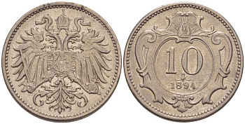 АВСТРИЯ 10 ГЕЛЛЕРОВ 1894 АВСТРО-ВЕНГЕРСКАЯ ИМПЕРИЯ KM 2802 никель 201-343