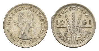 Австралия 3 пенса 1961 Елизавета II (1952-2022) KM 57 серебро aUNC 4649-1116