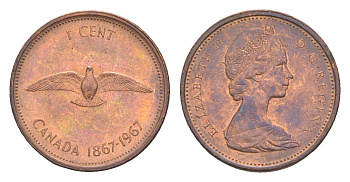 Канада 1 цент 1967 100 лет Конфедерации Канада KM 65 бронза aUNC 4158-629