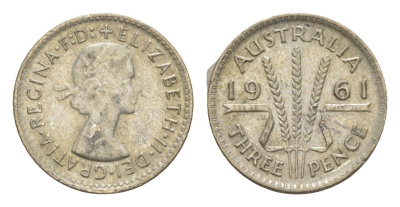 Австралия 3 пенса 1961 Елизавета II (1952-2022) KM 57 серебро aUNC 4649-1116