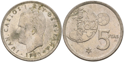 Испания 5 песет 1980 (82) Хуан Карлос I (1975 - 2014) KM 817 медно-никель 4155-813