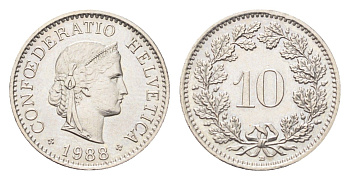 Швейцария 10 раппенов 1988 B KM 27 медно-никель 4705-865