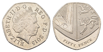 Великобритания 50 пенсов 2015 Елизавета II (1952-2022) KM 1112 медно-никель 4695-727