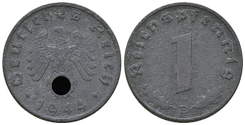 Германия 1 рейхспфенниг 1944 B KM 97, J. 369 цинк  4668-1144