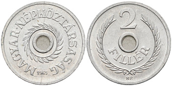 Венгрия 2 филлера 1965 вр KM 546 алюминий 4564-668