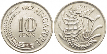 СИНГАПУР 10 ЦЕНТОВ 1982 МОРСКОЙ КОНЕК KM 3 алюминиевая бронза 112-211