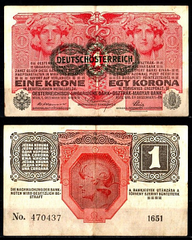 Австрия 1 крона 1916 (1919) Pick 49 бумага 7457-16-3-1