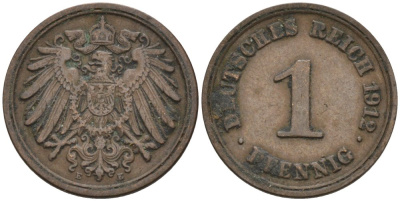Германия 1 пфенниг 1912 E KM 10, J. 10 медь 4576-246