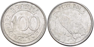 БРАЗИЛИЯ 100 КРУЗЕЙРО 1992 РЕФОРМА 1990-1993, ЛАМАНТИН KM 623 нержавеющая сталь 4387-348