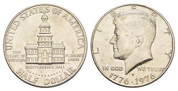 США 1/2 доллара (50 центов) 1976 D, 200 лет независимости, Джон Кеннеди KM 205 медь плакированная медно-никелем aUNC 4545-1046