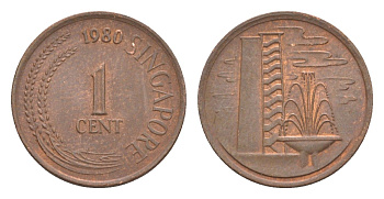 Сингапур 1 цент 1980 KM 1 a cталь с медным покрытием 4640-622