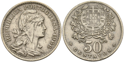 Португалия 50 сентаво 1966  KM 577 медно-никель    4153-123