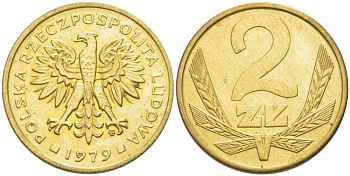Польша 2 злотых 1979 MW KM 80.1 латунь UNC 60-222