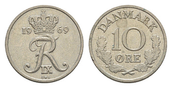Дания 10 эре 1969 C,S, Фредерик IX (1947-1972) KM 849.1 медно-никель 4643-352