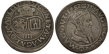 Польша 4 гроша (чворак) 1565 Сигизмунд II Август (1544-1572), вес 3,73 гр. серебро 1516-1411