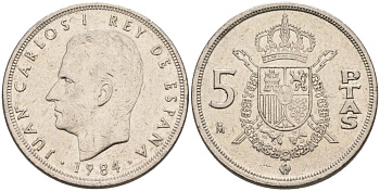 Испания 5 песет 1984 Хуан Карлос I KM 823 медно-никель 4573-947