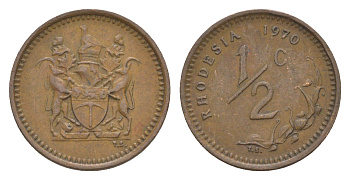 Родезия 1/2 цента 1970 KM 9 бронза 4596-1138