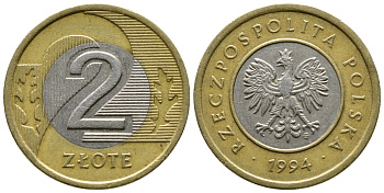 Польша 2 злотых 1994 MW KM 283 биметалл 93-1154