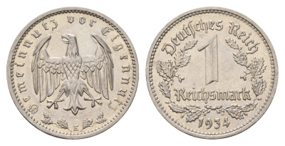 Германия 1 рейхсмарка 1934 E KM 78, J. 354 никель 633-714