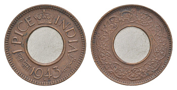 Британская Индия 1 пайс 1943 монетный двор точка - Бомбей, Георг VI (1936-1952) KM 533 бронза 4649-329