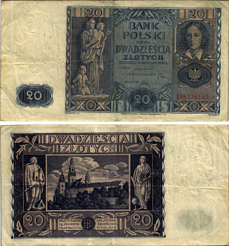 Польша 20 злотых 1936 Эмилия Плятер, королевский замок в Вавеле, Краков Pick 77 бумага 6352-10-2-1