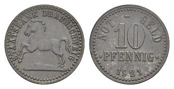 Брауншвейг 10 пфеннигов 1921 Funck 56.9, Men05 3477.3, Men18 4416.3 цинк 4636-956