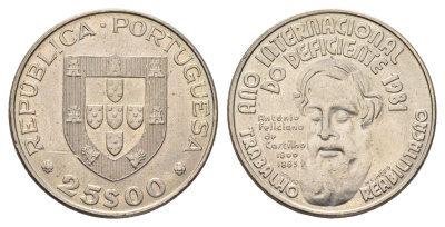 Португалия 25 эскудо 1982 Международный год инвалидов KM 624 медно-никель UNC 4678-756