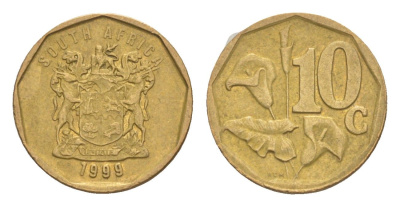 ЮАР 10 центов 1998 герб, цветок алоэ KM 161 сталь плакированная бронзой 4621-936