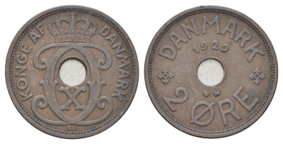 Дания 2 эре 1929 N, Кристиан X (1912-1947) KM 827 бронза 4701-733