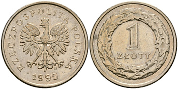 Польша 1 злотых 1995 MW KM 282 медно-никель 4135-344