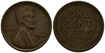 США 1 цент 1941 Линкольн KM 132 бронза 4164-823