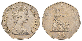Великобритания 50 пенсов 1980 Елизавета II (1952-2022) KM 913, Spink 4223 медно-никель 4634-624