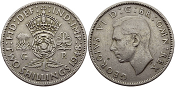Великобритания 2 шиллинга (флорин) 1948 Георг VI (1936-1952) KM 878, Spink 4107 медно-никель 83-1612