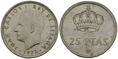 Испания 25 песет 1975 (79) Хуан Карлос I (1975-2014) KM 808 медно-никель 4135-1124