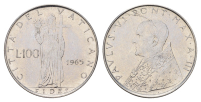 Ватикан 100 лир 1965 KM 82 нержавеющая сталь UNC 4678-1131