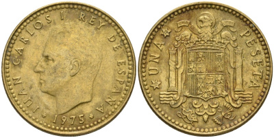 Испания 1 песета 1975 (78) Хуан Карлос I (1975-2014) KM 806 алюминиевая бронза 4604-216