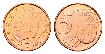 Бельгия 5 евроцентов 1999 Альберт II (1993-2013) KM 226 сталь плакированная медью UNC 4685-212