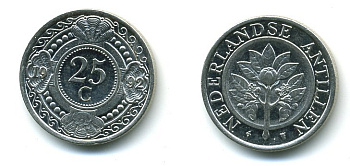 Нидерландские Антилы 25 центов 1992 Беатрикс (1980-2013) KM 35 никелированная сталь 35-1313