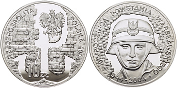 Польша 10 злотых 2004 MW, 60 лет Варшавскому восстанию 1944 года KM 497 серебро PROOF 1074-8-13