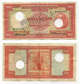 ПОРТУГАЛЬСКИЙ МОЗАМБИК 100 ЭСКУДО 1958 ПОГАШЕНА Pick 107 бумага 6283-31-3