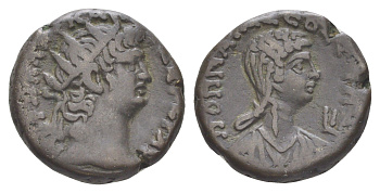 Римская Империя, Провинция Египет тетрадрахма 64-65 Нерон, голова императора/бюст Поппеи, Александрия, (из старой нидерландской коллекции) Dattari 197 биллон 1100-9-11