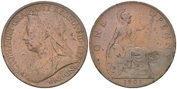 Великобритания 1 пенни 1901 Виктория (1837-1901) KM 790, Spink 3961 бронза 221-1225
