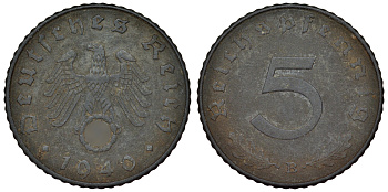 Германия 5 рейхспфеннигов 1940 B KM 100, J. 370 цинк 4121-725