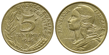 ФРАНЦИЯ 5 САНТИМОВ 1986 ТИП MARIANNE KM 933 медь алюминий никель 93-1314