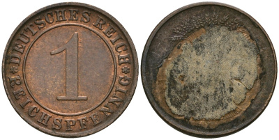 Германия 1 рейхспфенниг ND (1924-1936) KM 37, J. 313 бронза 4608-258