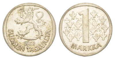 Финляндия 1 марка 1968 KM 49 серебро aUNC 4650-243