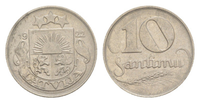 Латвия 10 сантимов 1922 KM 4 никель 3999-1135